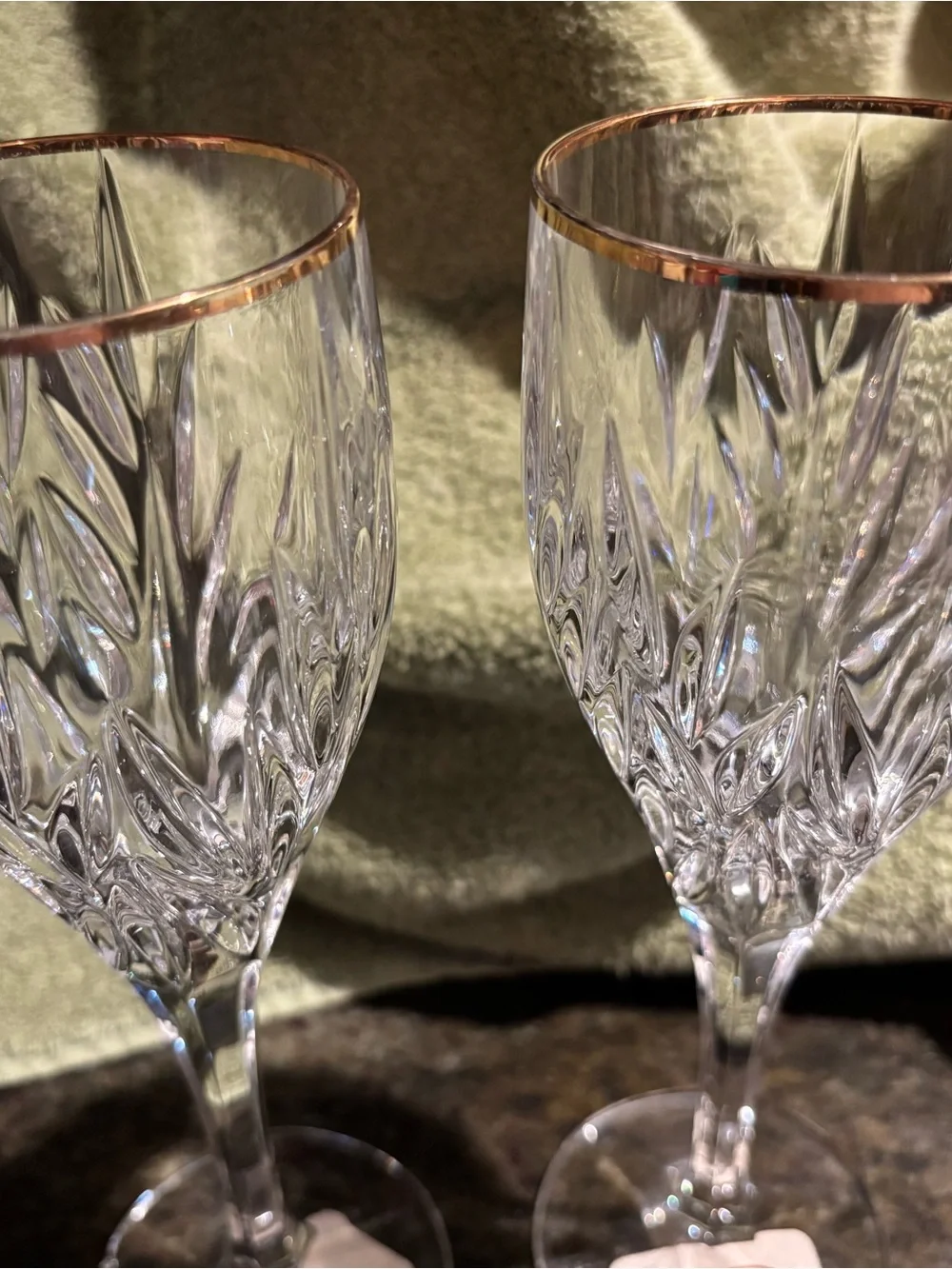 Gorham Star Blossom Full Lead Crystal Champagne Glasses with Gold Rim